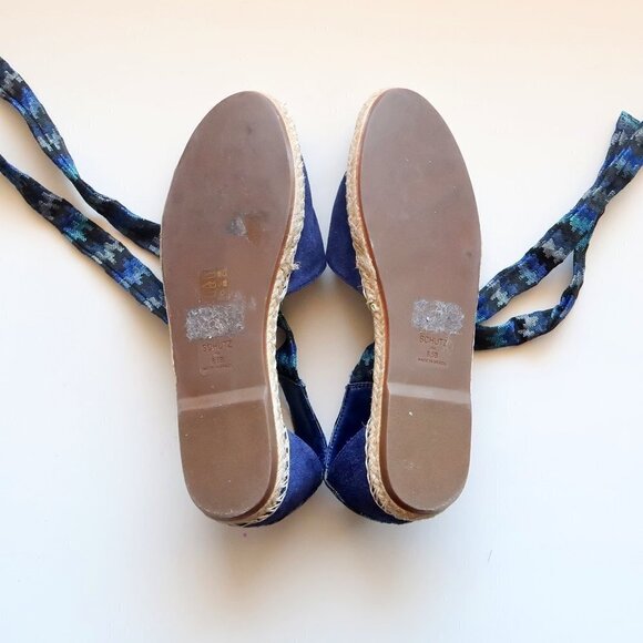 SCHUTZ Blue Suede & Canvas Espadrille Flats with Ties Size 8.5 - Picture 5 of 16